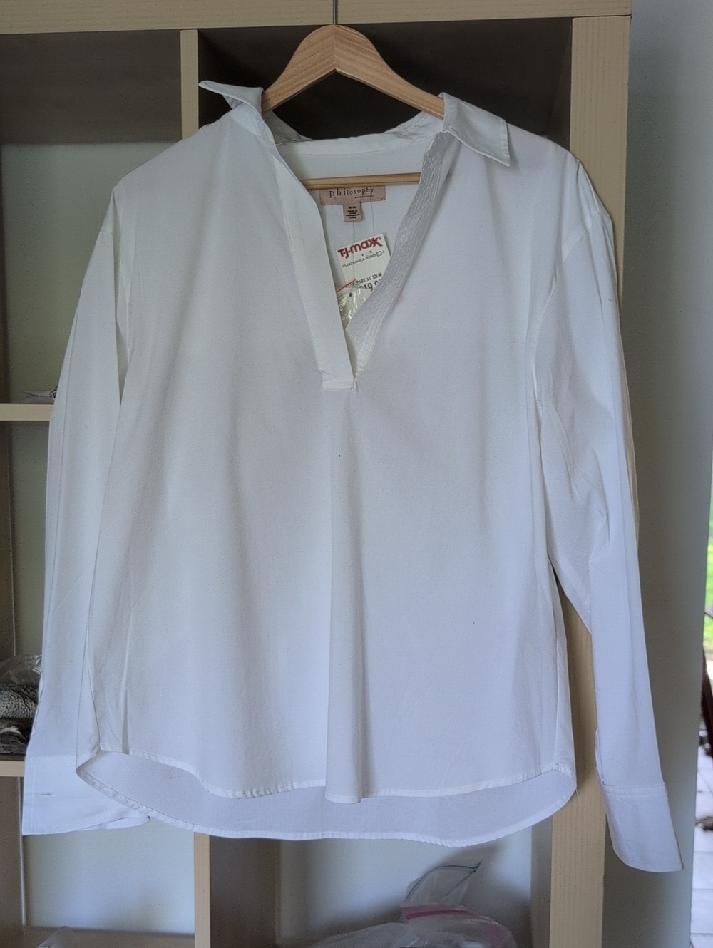 Philosophy White Long-Sleeve Button-Down Popover Shirt
